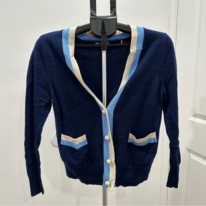 Sandro Navy Blue Cardigan with Cream Accents